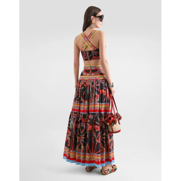 Dolce & Gabbana Carretto-print poplin long skirt, view 3