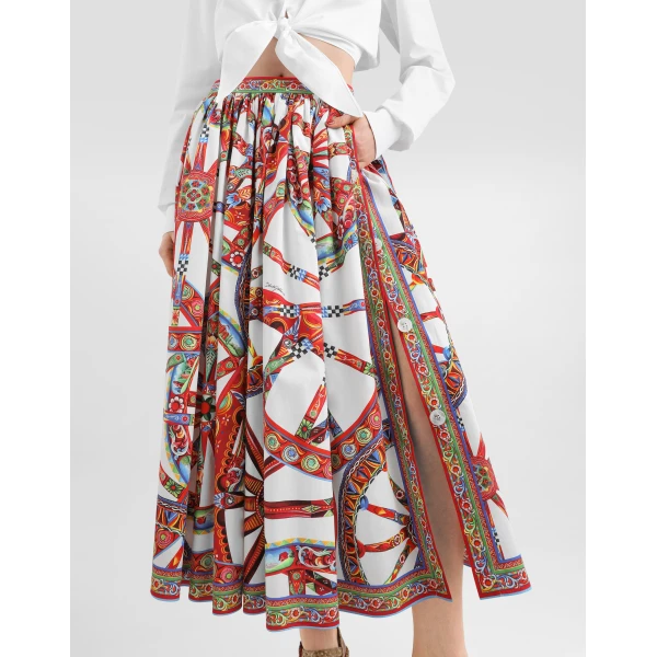 Dolce & Gabbana Carretto-print poplin long skirt, view 4