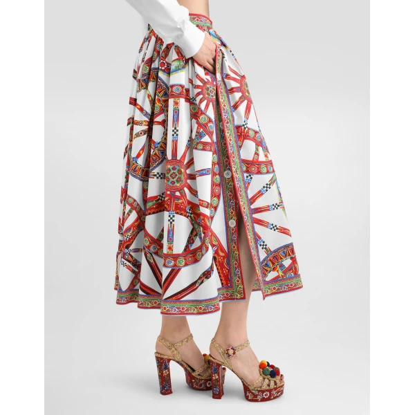 Dolce & Gabbana Carretto-print poplin long skirt, view 5