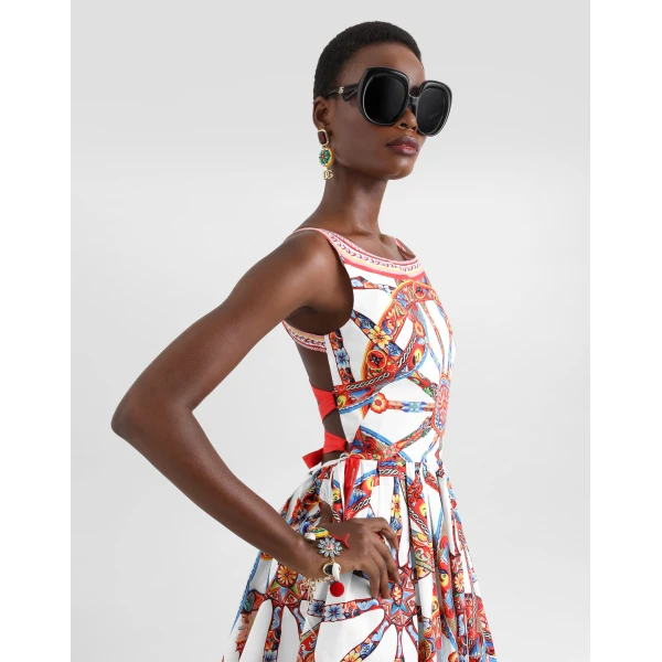 Dolce & Gabbana Carretto-print poplin midi dress, view 4