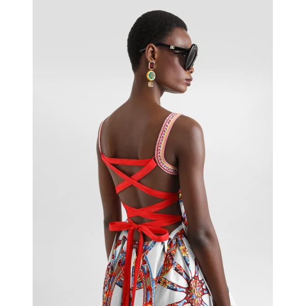 Dolce & Gabbana Carretto-print poplin midi dress, view 5