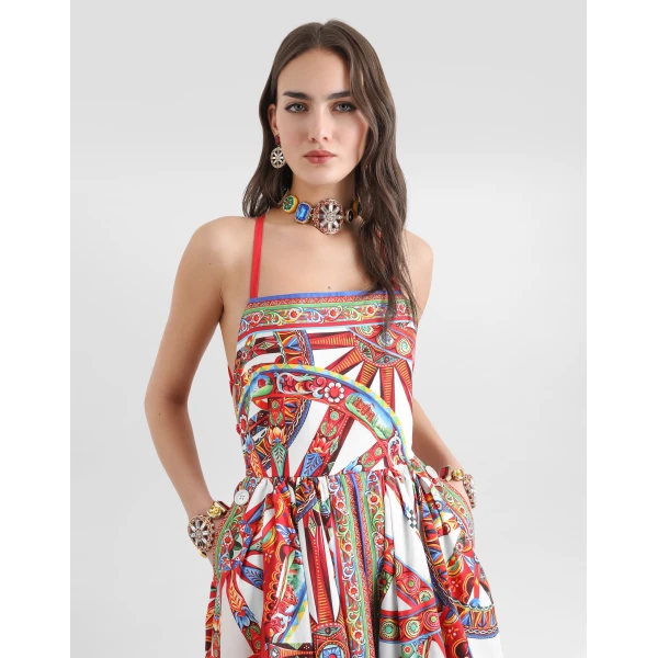 Dolce & Gabbana Carretto-print poplin short dress, view 4