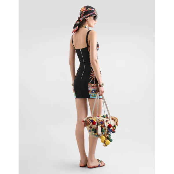 Dolce & Gabbana Carretto-print short charmeuse dress, view 3