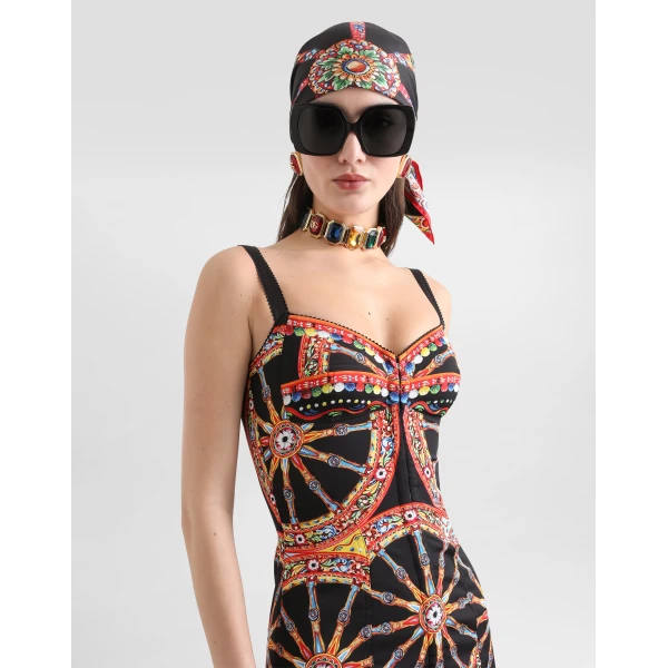 Dolce & Gabbana Carretto-print short charmeuse dress, view 4