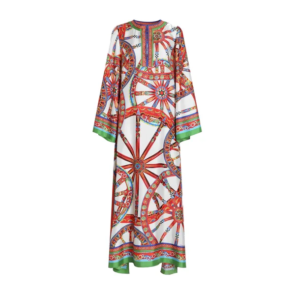 Carretto-print twill kaftan dress