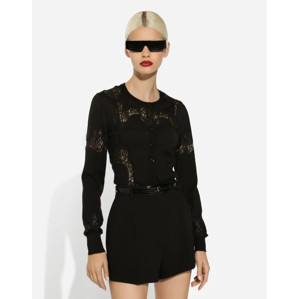 Dolce & Gabbana Cashmere and silk cardigan with lace inlay, view 4
