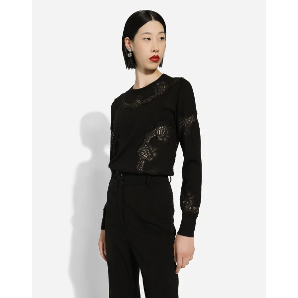 Dolce & Gabbana Cashmere and silk sweater with lace inlay, view 4