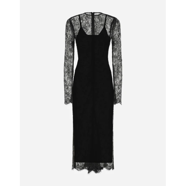 Dolce & Gabbana Chantilly lace fil coupé calf-length dress, view 2