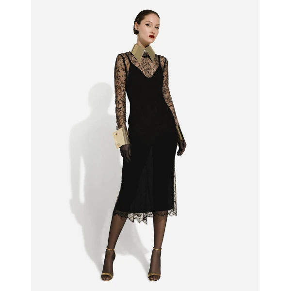 Dolce & Gabbana Chantilly lace fil coupé calf-length dress, view 3
