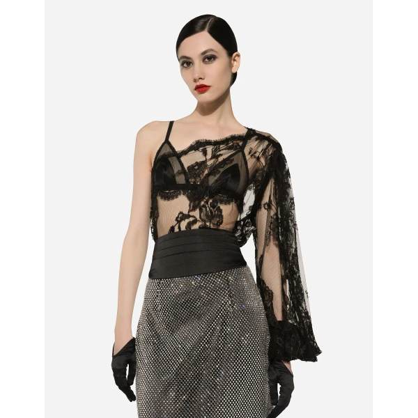 Dolce & Gabbana Chantilly lace one-shoulder blouse, view 5