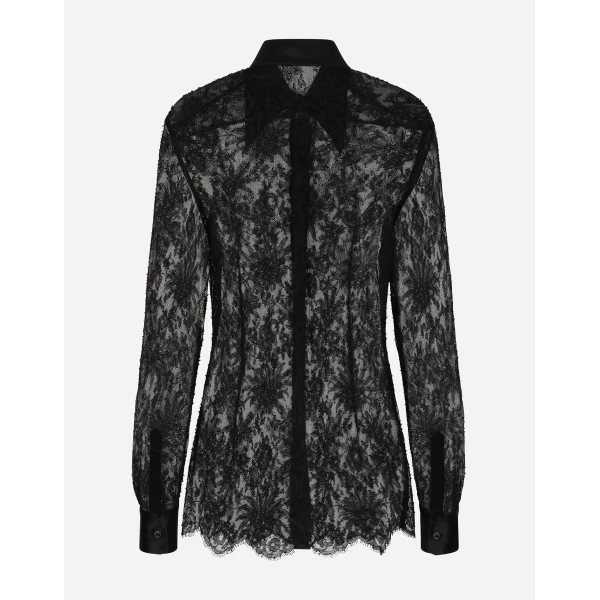 Dolce & Gabbana Chantilly lace shirt with satin details, view 2