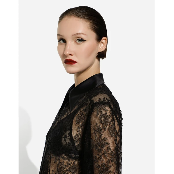 Dolce & Gabbana Chantilly lace shirt with satin details, view 6