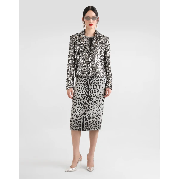 Dolce & Gabbana Charmeuse calf-length pencil skirt with leopard print, view 2