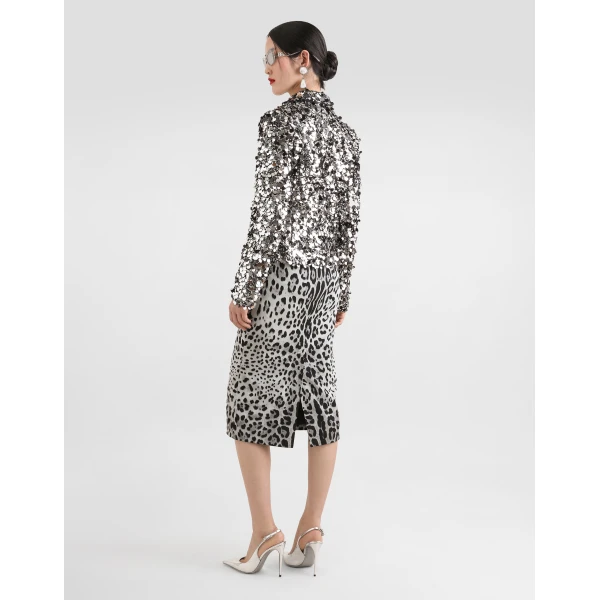 Dolce & Gabbana Charmeuse calf-length pencil skirt with leopard print, view 3