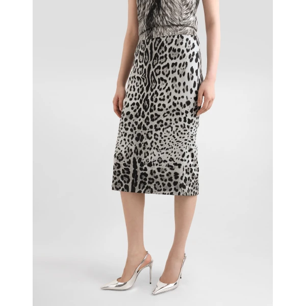 Dolce & Gabbana Charmeuse calf-length pencil skirt with leopard print, view 4