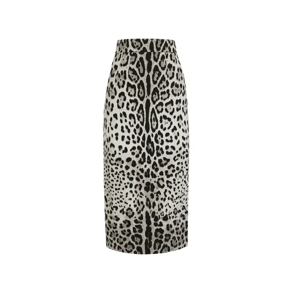 Dolce & Gabbana Charmeuse calf-length pencil skirt with leopard print