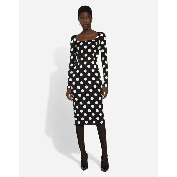 Dolce & Gabbana Charmeuse sheath dress with macro polka-dot print, view 2