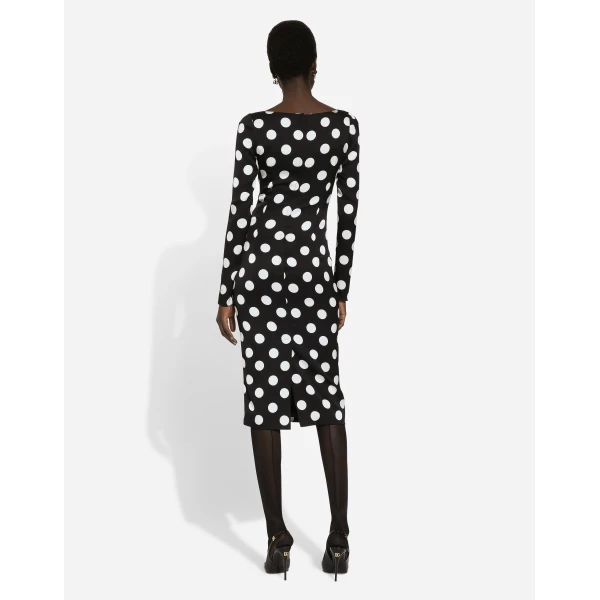 Dolce & Gabbana Charmeuse sheath dress with macro polka-dot print, view 3