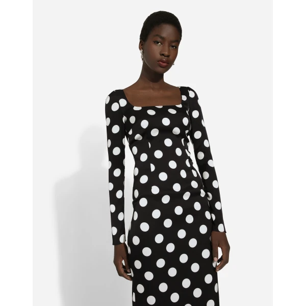 Dolce & Gabbana Charmeuse sheath dress with macro polka-dot print, view 4
