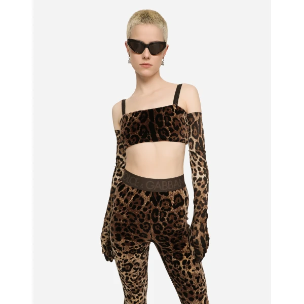 Dolce & Gabbana Chenille leggings with jacquard leopard design, view 4