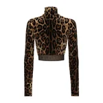 Dolce & Gabbana Chenille turtle-neck top with jacquard leopard design