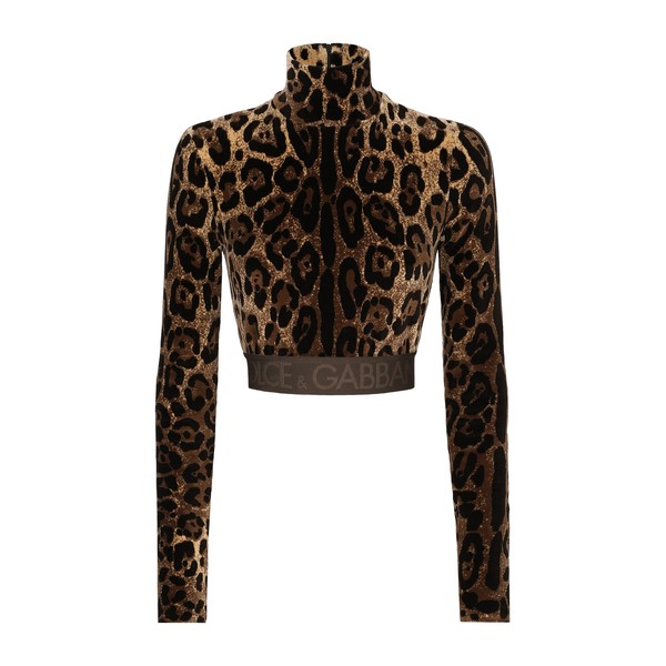 Dolce & Gabbana Chenille turtle-neck top with jacquard leopard design