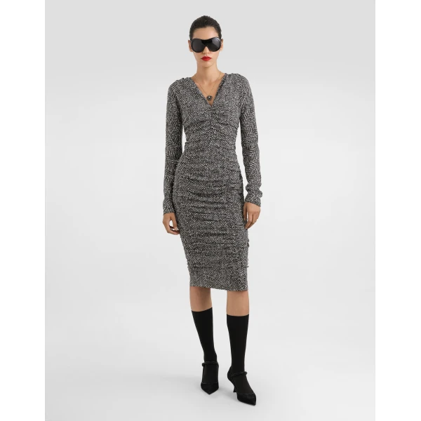 Dolce & Gabbana Chevron print cady midi dress, view 2