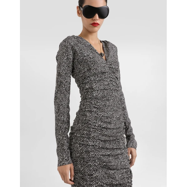 Dolce & Gabbana Chevron print cady midi dress, view 4