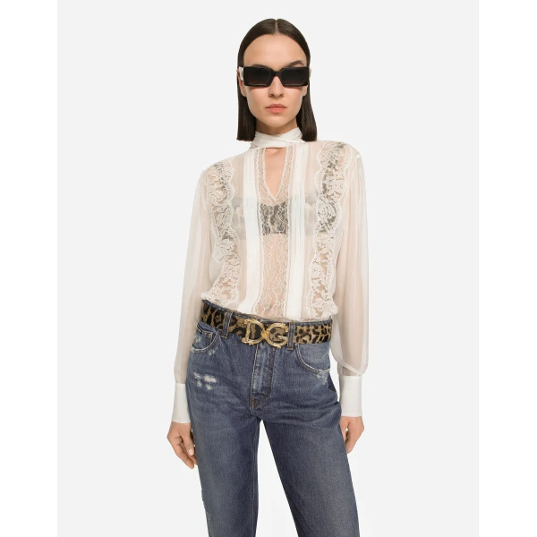Dolce & Gabbana Chiffon and lace pussy-bow blouse, view 4