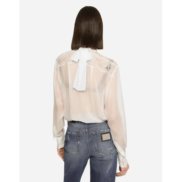 Dolce & Gabbana Chiffon and lace pussy-bow blouse, view 5