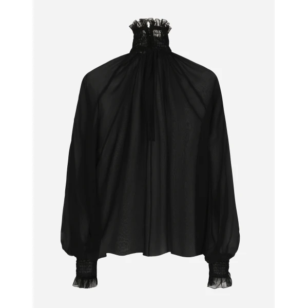 Dolce & Gabbana Chiffon blouse with smock-stitch detailing, view 2