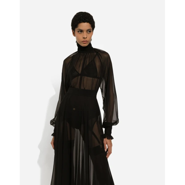Dolce & Gabbana Chiffon blouse with smock-stitch detailing, view 5