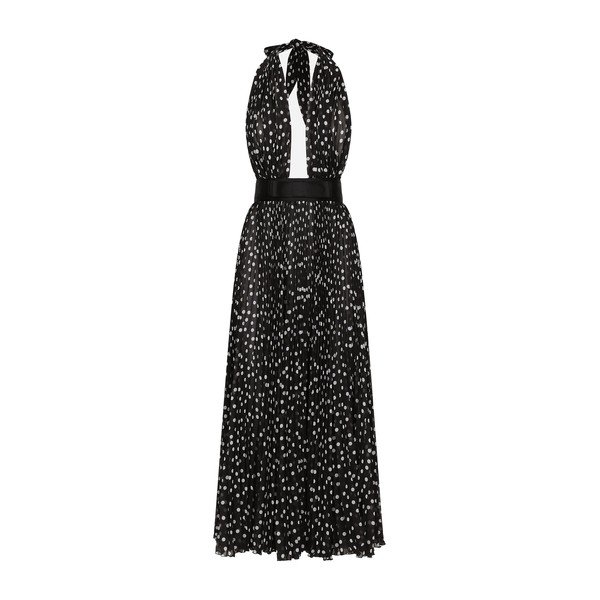 Dolce & Gabbana Chiffon calf-length dress with plunging neckline and polka-dot print