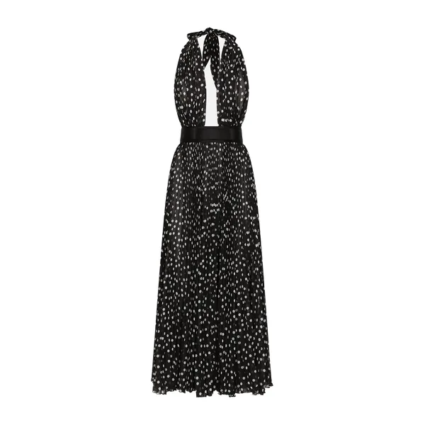 Dolce & Gabbana Chiffon calf-length dress with plunging neckline and polka-dot print