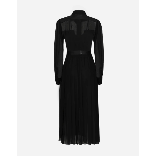 Dolce & Gabbana Chiffon calf-length shirt dress with satin details, view 2