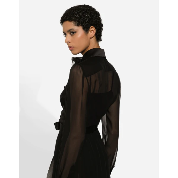 Dolce & Gabbana Chiffon calf-length shirt dress with satin details, view 6