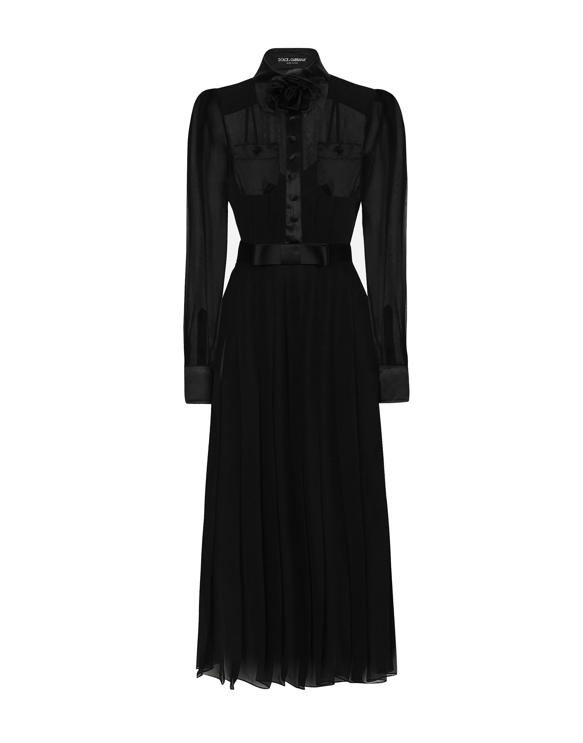 Dolce & Gabbana Chiffon calf-length shirt dress with satin details