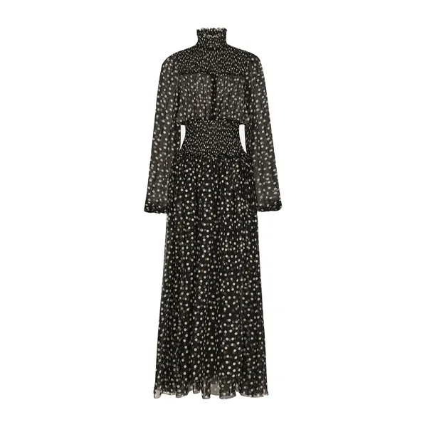 Dolce & Gabbana Chiffon midi dress with smock stitching and micro-polka dot print
