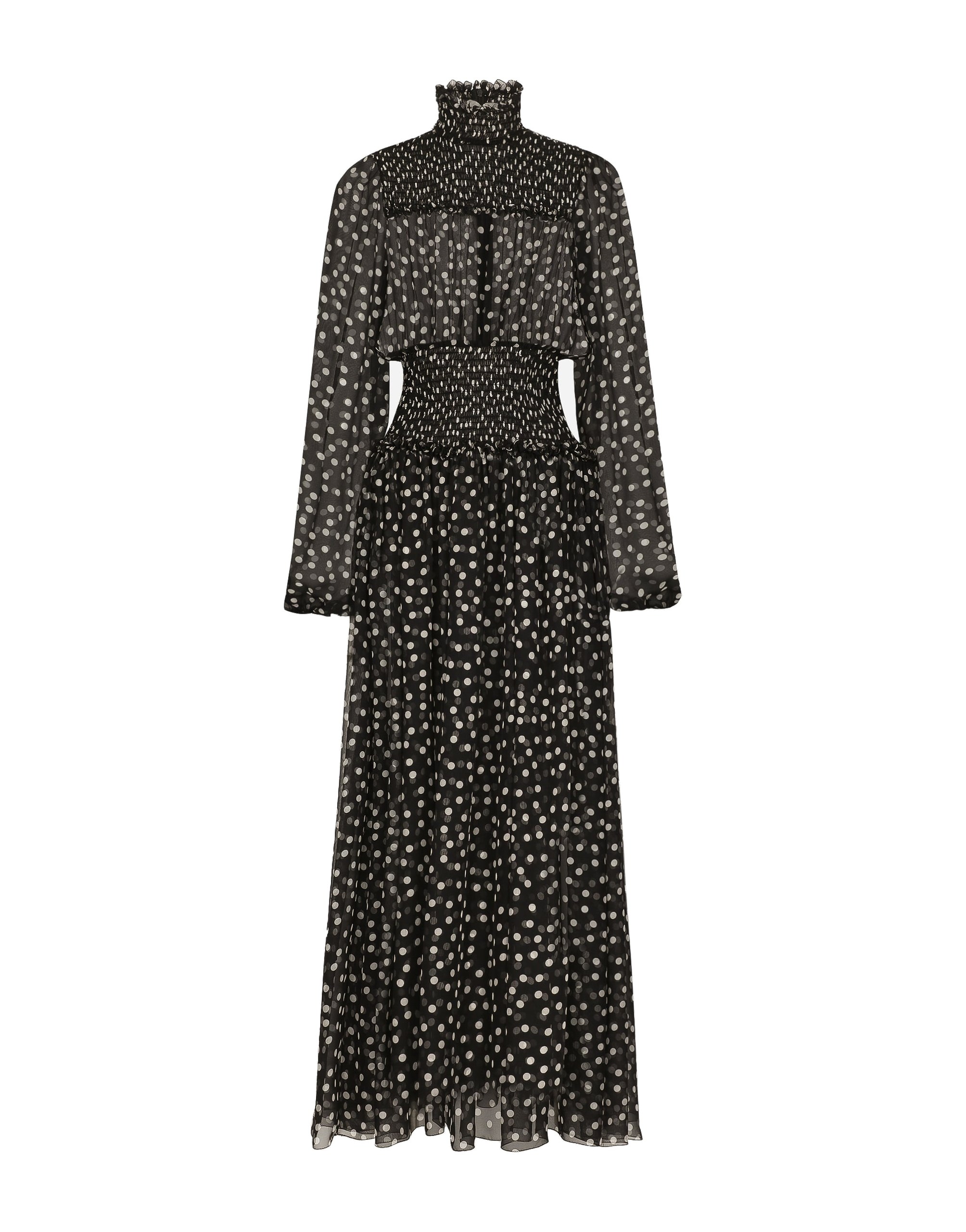 Dolce & Gabbana Chiffon midi dress with smock stitching and micro-polka dot print