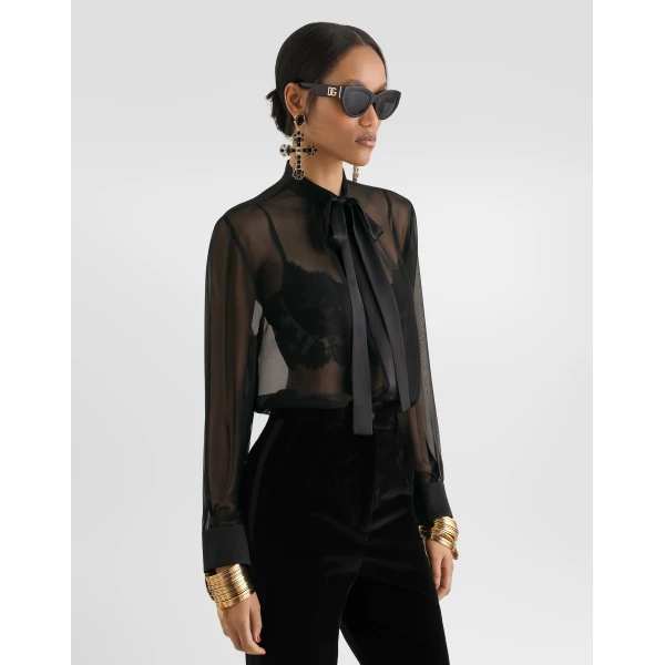 Dolce & Gabbana Chiffon pussy-bow shirt, view 4