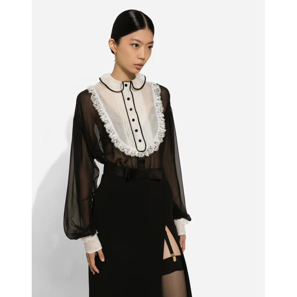 Dolce & Gabbana Chiffon shirt with shirt front and organza cuffs, view 5