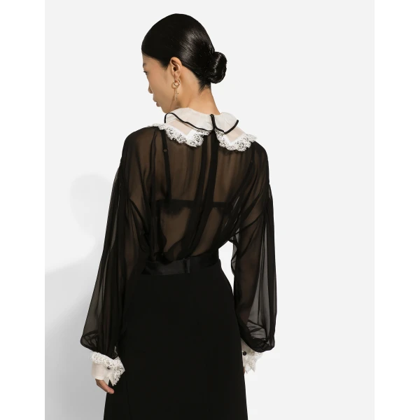 Dolce & Gabbana Chiffon shirt with shirt front and organza cuffs, view 6