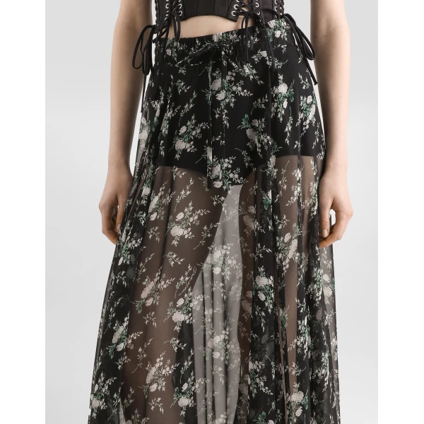 Dolce & Gabbana Chiffon skirt with rose and small flower print, view 4