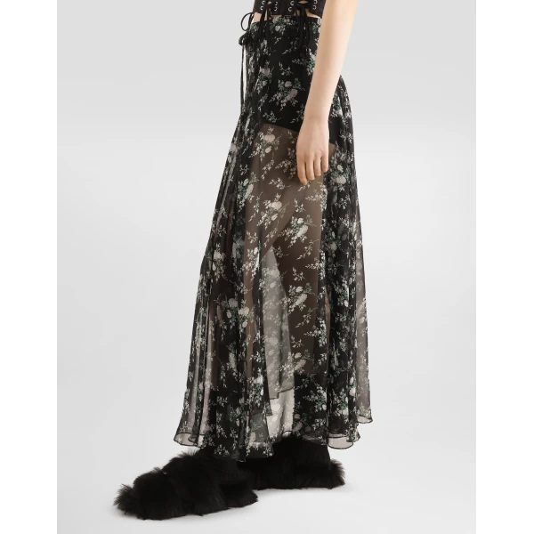 Dolce & Gabbana Chiffon skirt with rose and small flower print, view 5