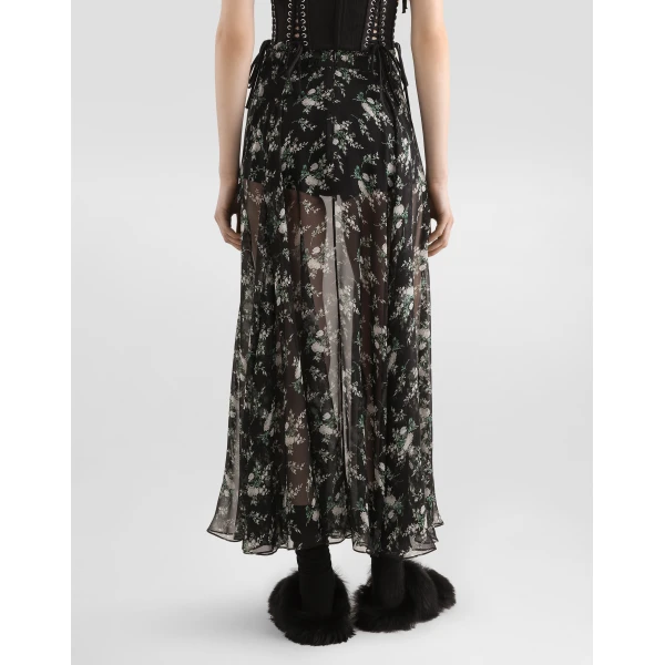 Dolce & Gabbana Chiffon skirt with rose and small flower print, view 6