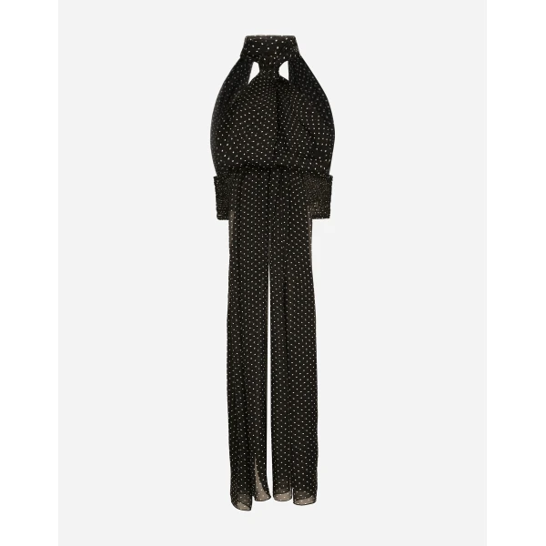 Dolce & Gabbana Chiffon top with polka-dot print and scarf detail, view 2