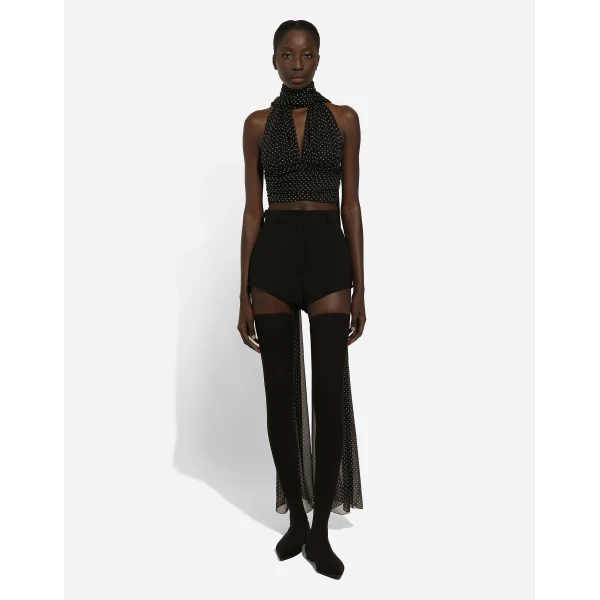 Dolce & Gabbana Chiffon top with polka-dot print and scarf detail, view 3