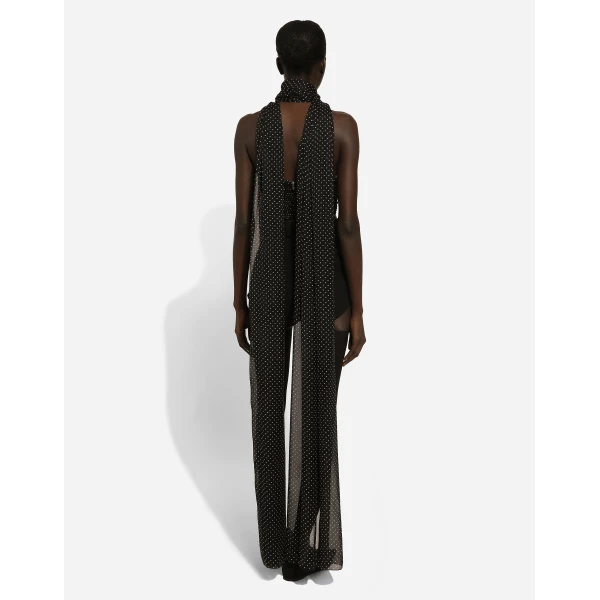 Dolce & Gabbana Chiffon top with polka-dot print and scarf detail, view 4