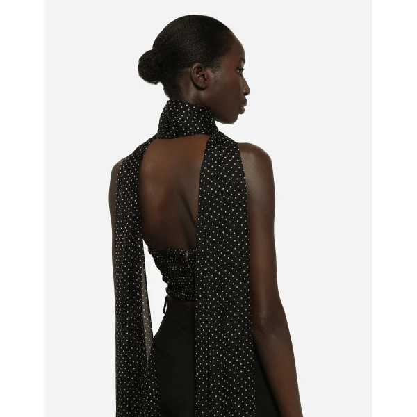 Dolce & Gabbana Chiffon top with polka-dot print and scarf detail, view 6
