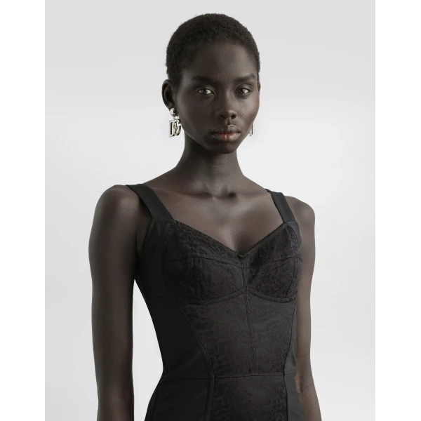 Dolce & Gabbana Corset-style midi dress in powernet and lace, view 4